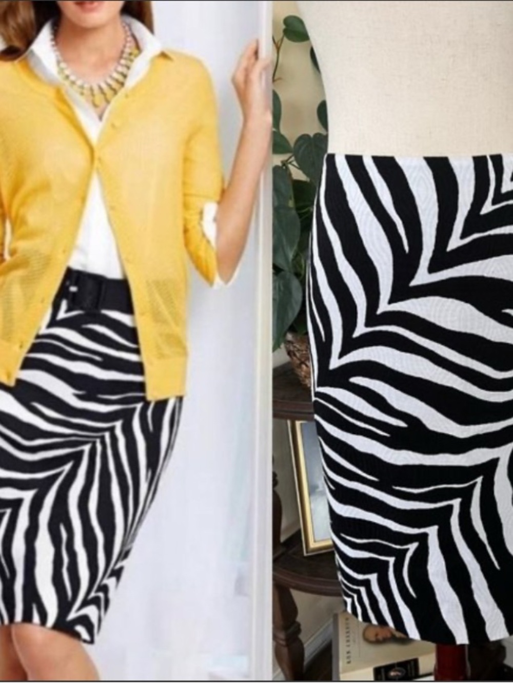 Talbots Black & White Zebra Pencil Skirt
